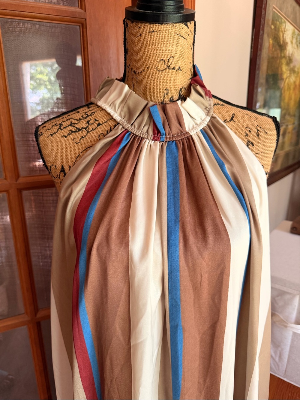 Banana Republic Striped Halter Maxi Dress - Cream, Brown, Blue & Red